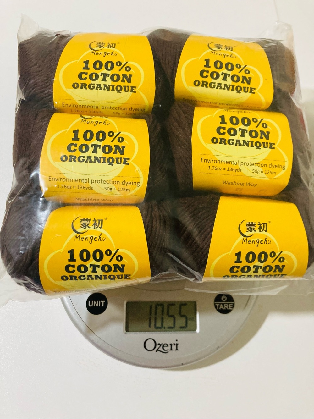 NWT 6 Mengchu 100% Organic Cotton Yarn Color: Dark Chocolate ~48g ea 10oz total